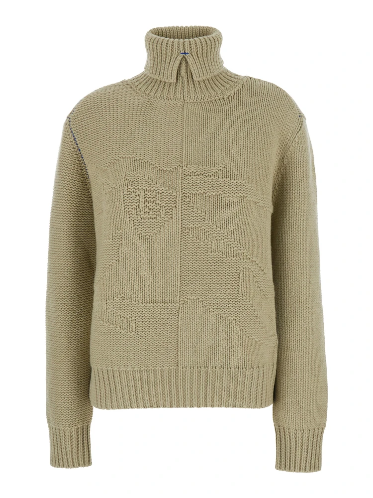Beige High Neck Sweater with EKD Motif in Cashmere Woman