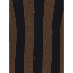 Brown One-Piece Swimsuit with FF and Stripe Motif in Stretch Fabric Woman