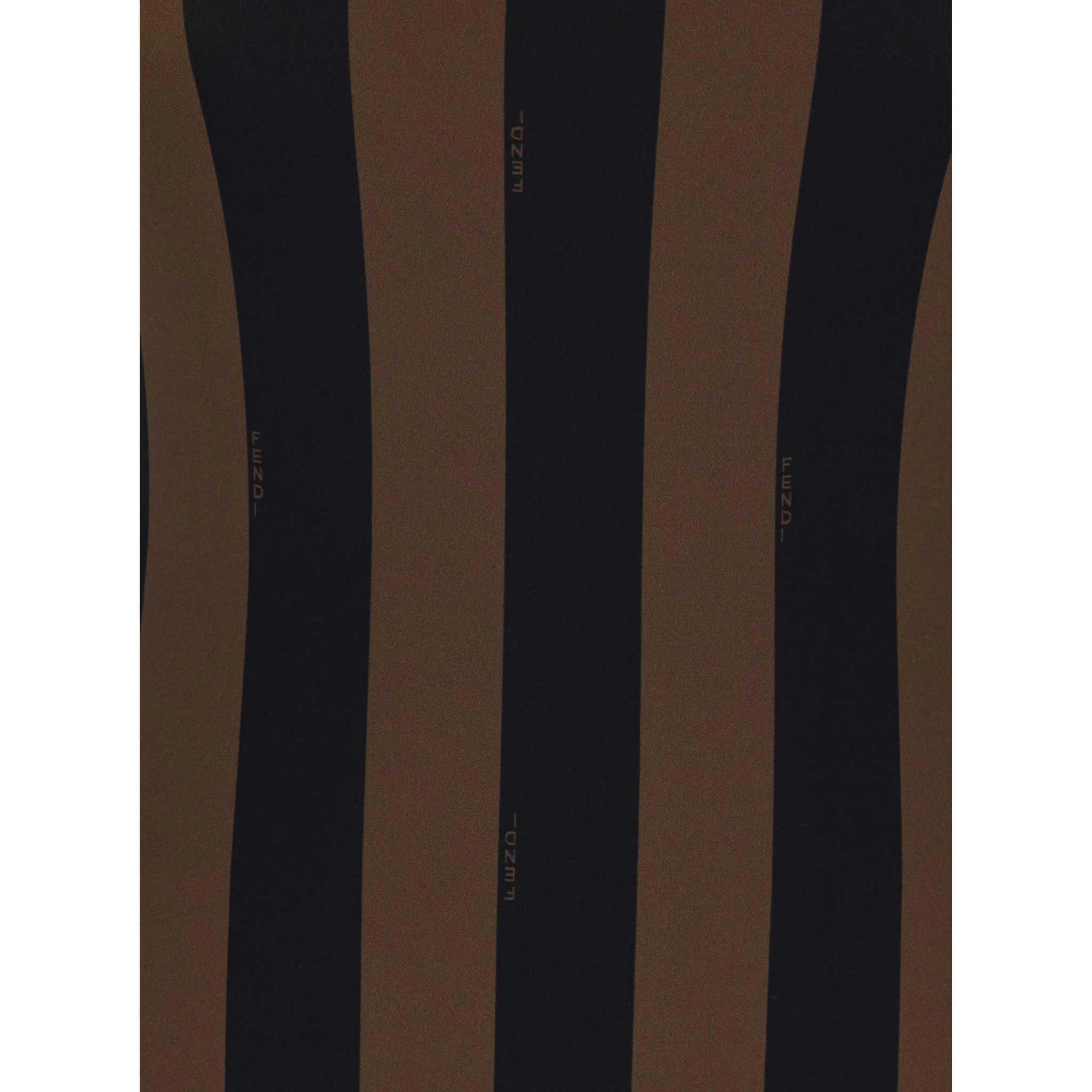 Brown One-Piece Swimsuit with FF and Stripe Motif in Stretch Fabric Woman