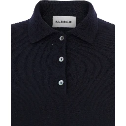 Blue Polo Shirt with Classic Collar and Long Sleeves in Wool Woman