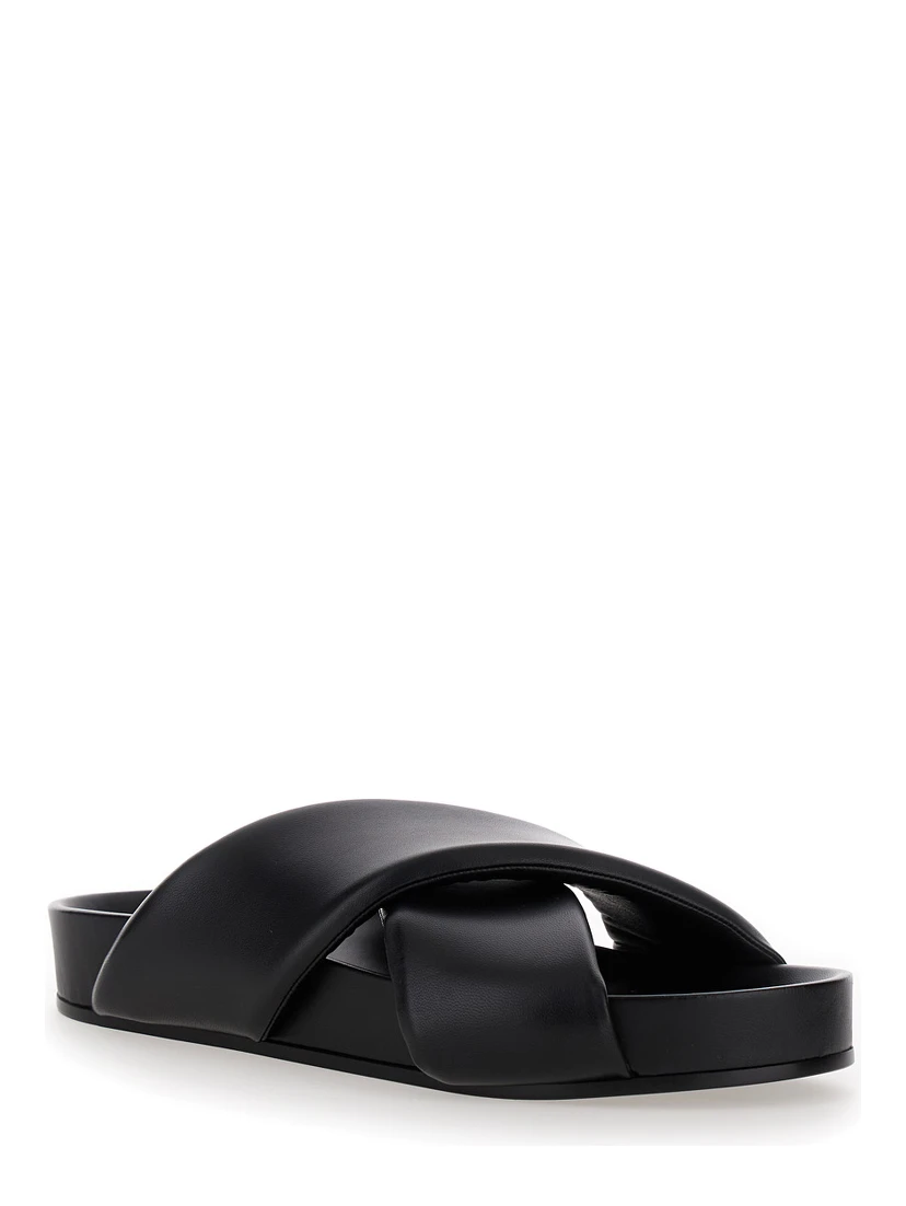 Black Sandals with Criss Cros Bands in Smooth Leather Man