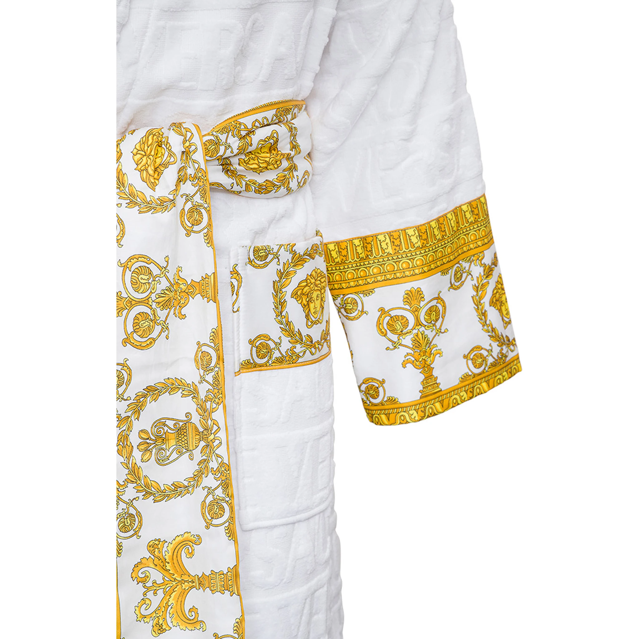 White Bathrobe with Baroque Pattern in Terry Cotton