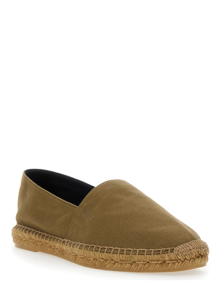 Brown Espadrilles with Tonal Cassandre Embroidery on the Side and Almond Toe in Cotton Man alternative