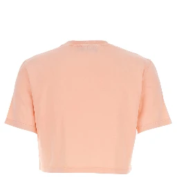 Pink T-shirt with Cropped Design and Raised Logo on the Front in Cotton Woman