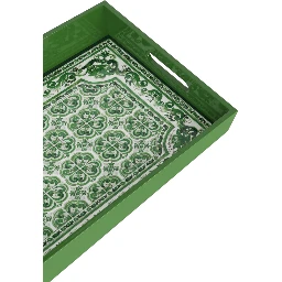 Green Rectangular Tray with Maiolica Motif in Plexiglass Home