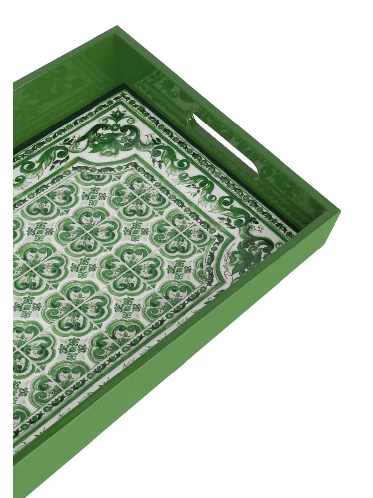 Green Rectangular Tray with Maiolica Motif in Plexiglass Home alternative