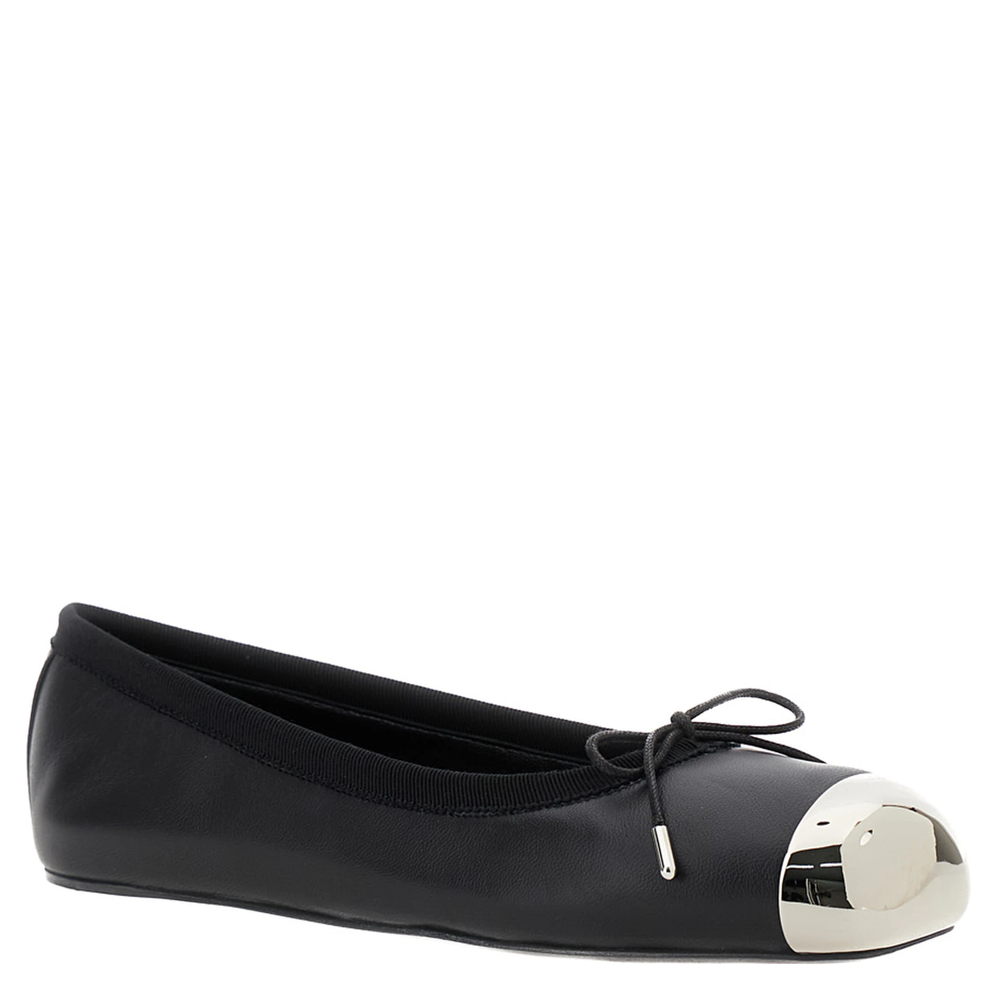 Black Ballet Flats with Metallic Toe in Smooth Leather Woman