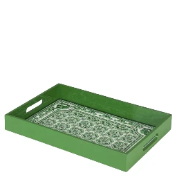 Green Rectangular Tray with Maiolica Motif in Plexiglass Home