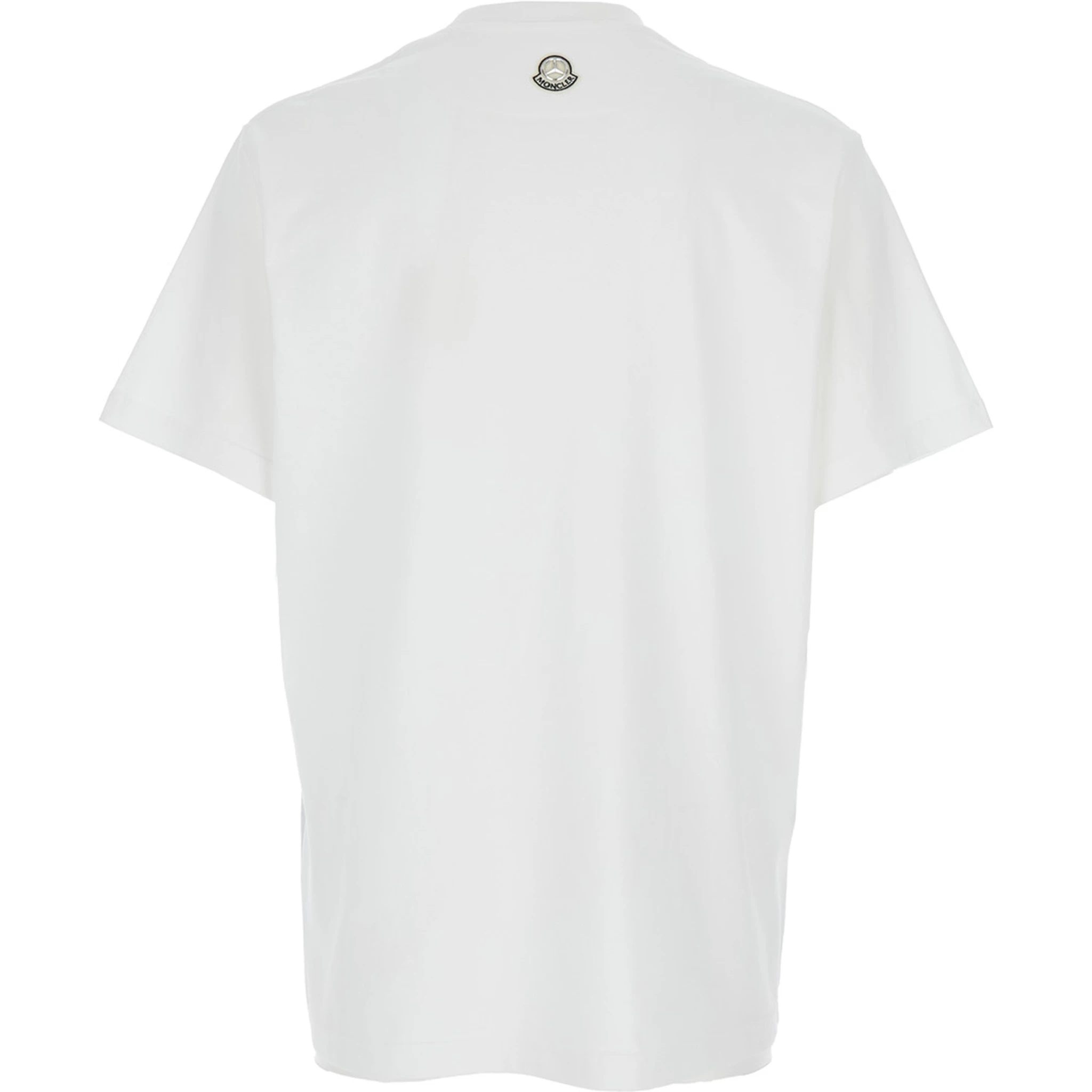 White Crewneck T-Shirt with Logoed Motif and Car Print in Cotton Jersey Man
