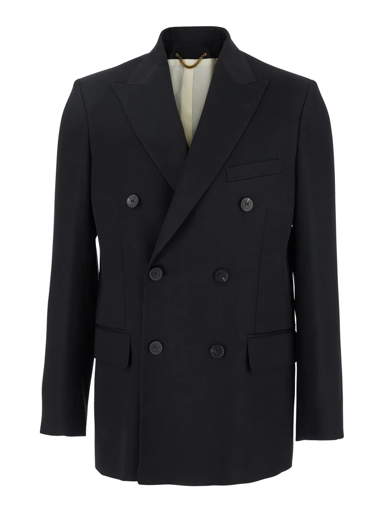 Black Double-Breasted Jacket with Peak Lapels in Virgin Wool Man