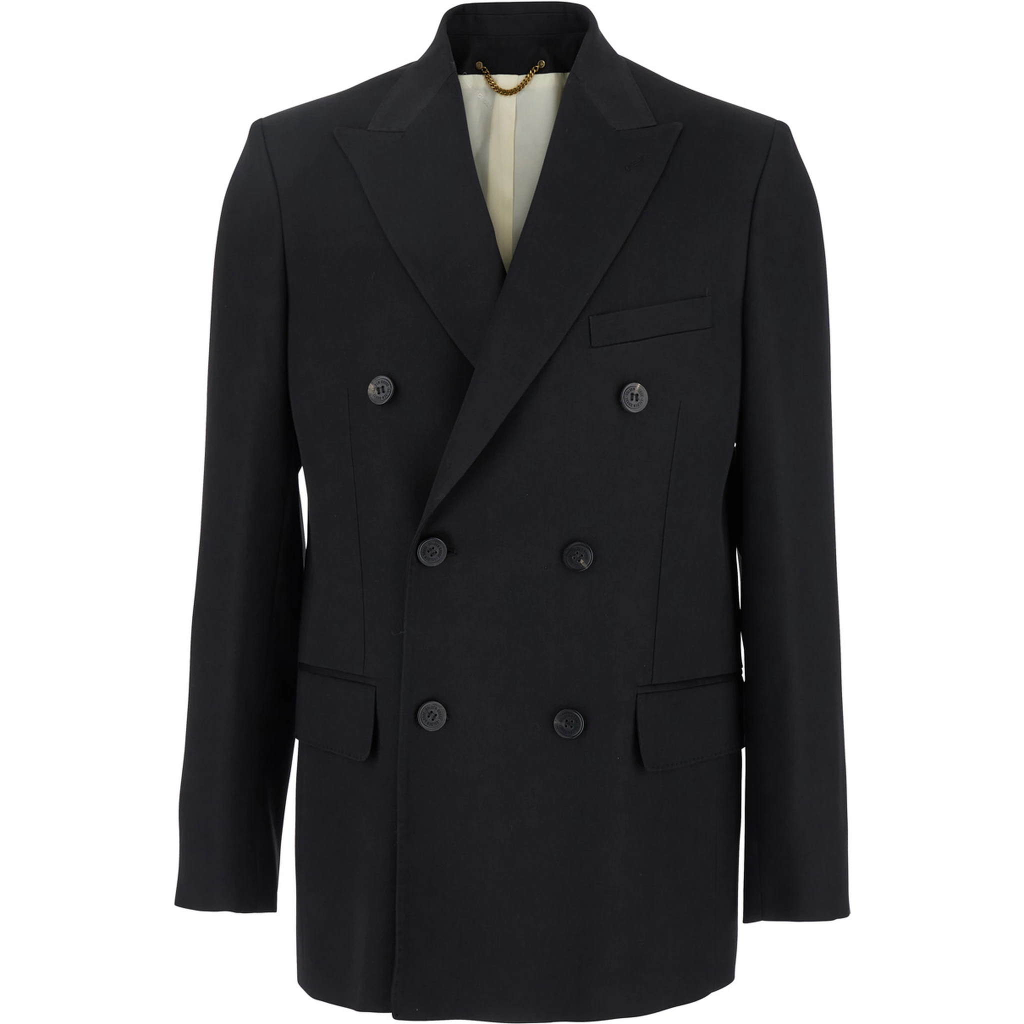 Black Double-Breasted Jacket with Peak Lapels in Virgin Wool Man