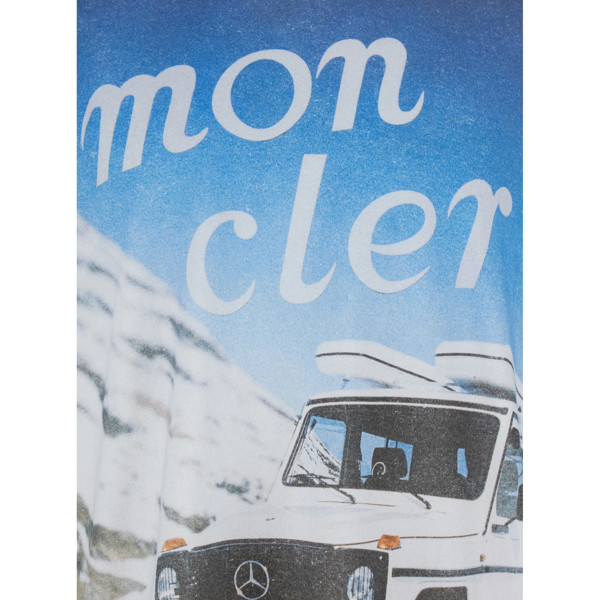 White Crewneck T-Shirt with Logoed Motif and Car Print in Cotton Jersey Man