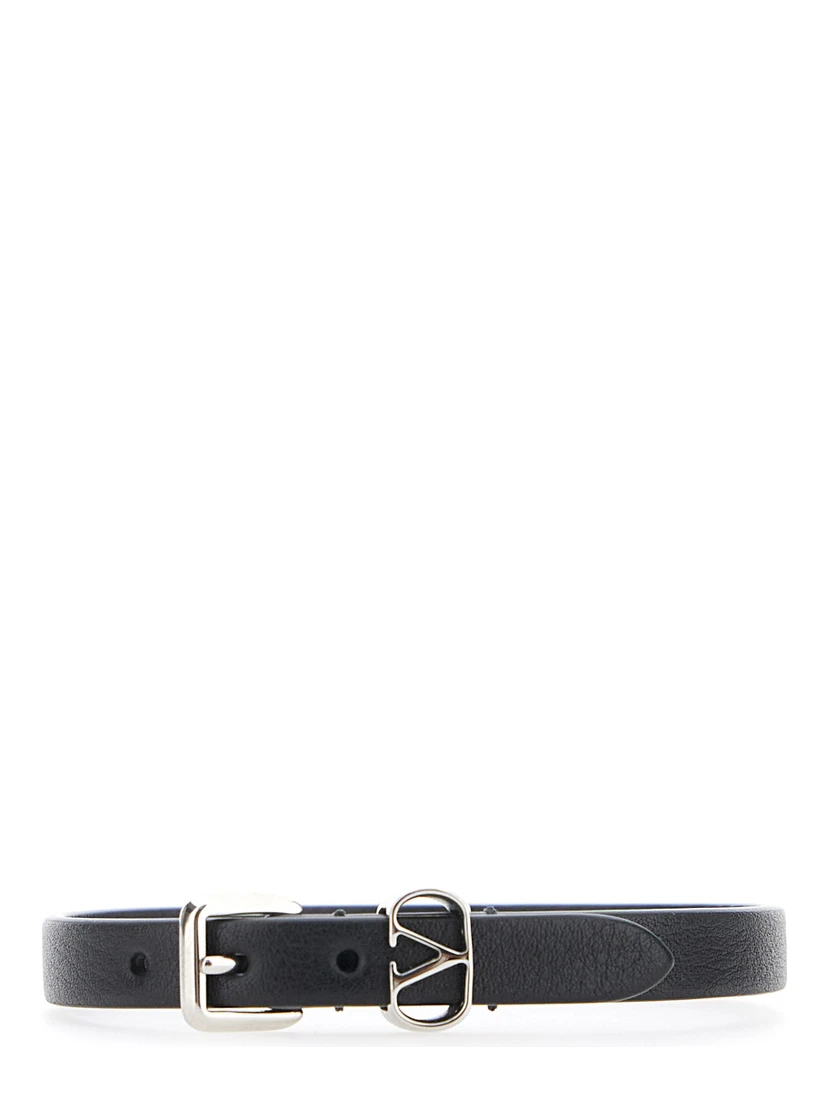 Black Bracelet with VLogo Buckle Closure in Leather Man