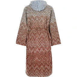 Stone Red Bathrobe with Hood and All-Over ZigZag Motif in Cotton Home