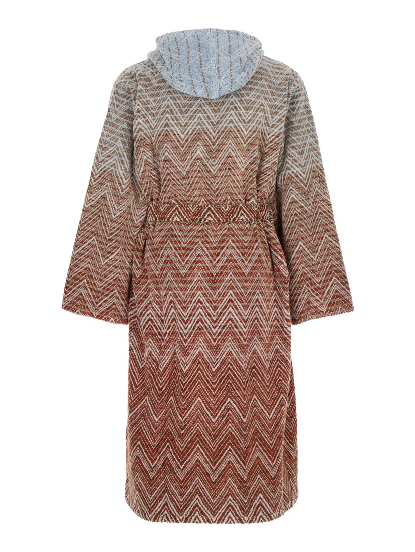 Stone Red Bathrobe with Hood and All-Over ZigZag Motif in Cotton Home
