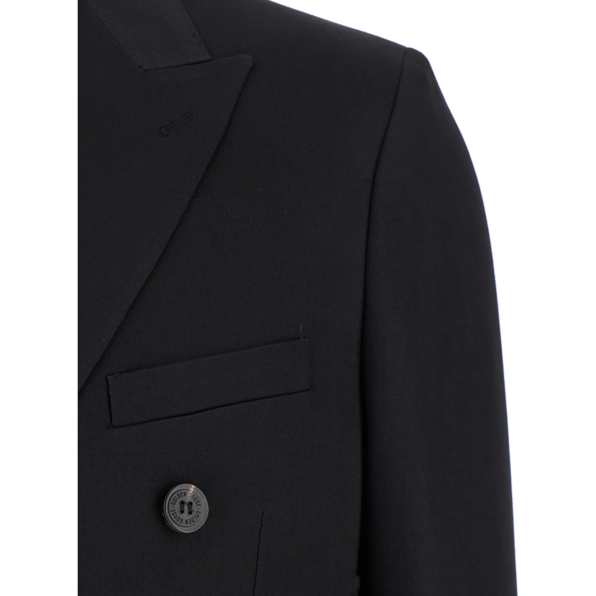 Black Double-Breasted Jacket with Peak Lapels in Virgin Wool Man