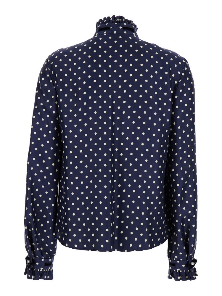 Blue Shirt with Bow Embellishment and All-Over Plus de Pois Motif in Silk Woman alternative
