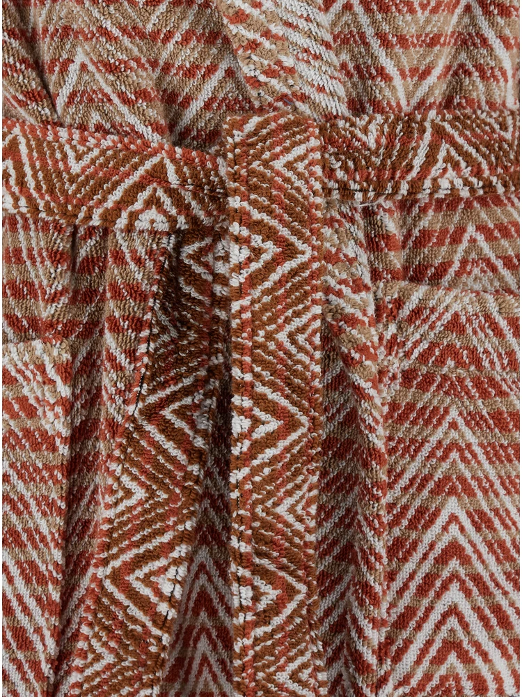 Stone Red Bathrobe with Hood and All-Over ZigZag Motif in Cotton Home alternative