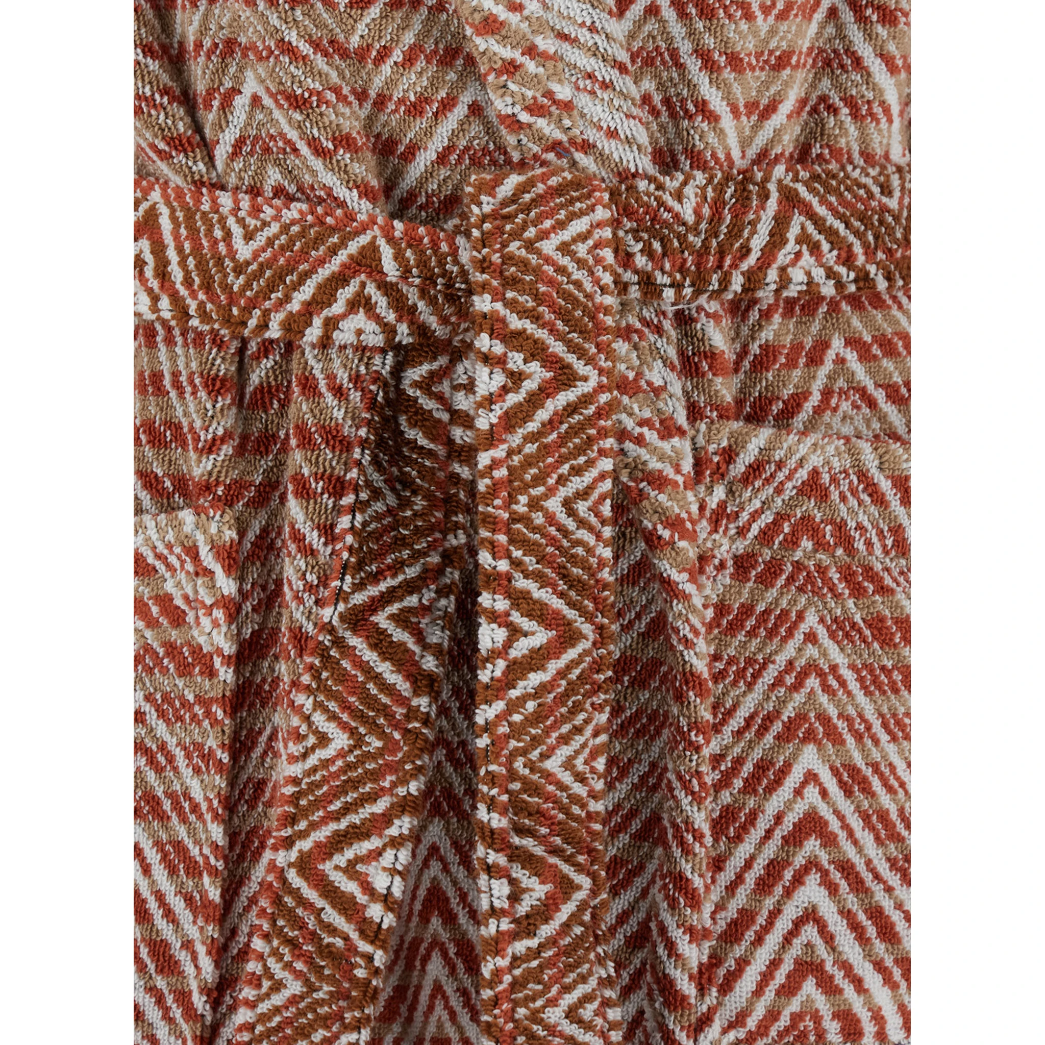 Stone Red Bathrobe with Hood and All-Over ZigZag Motif in Cotton Home