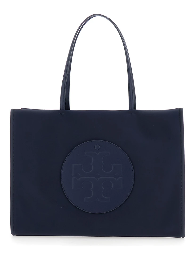 Ella Blue Large Tote Bag with Tonal Logo Detail in Tech Fabric Woman