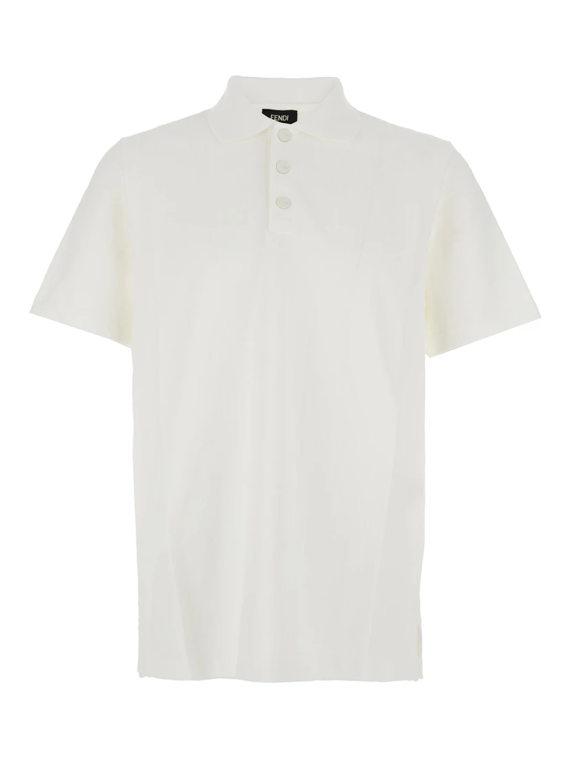 White Polo Shirt with All-Over Tone-on-Tone FF Logo in Cotton Man