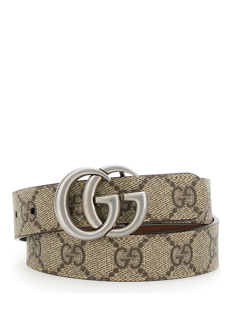 GG Marmont Beige Belt with All-Over GG Supreme Motif in Fabric Boy