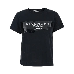 Black T-Shirt with Lettering Logo on the Front in Cotton Woman