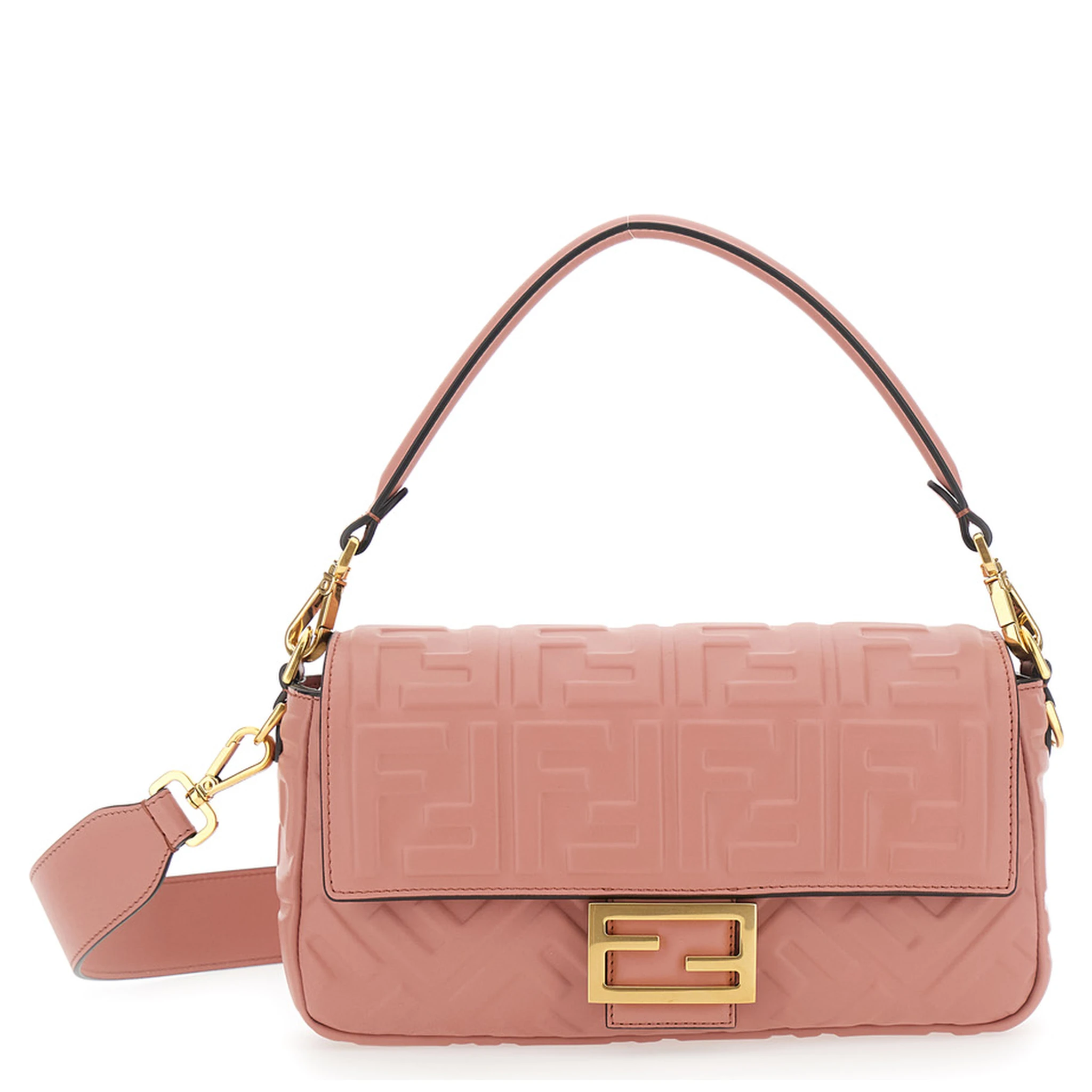 Baguette Pink Shoulder Bag with Removable Shoulder Strap in FF Canvas Woman
