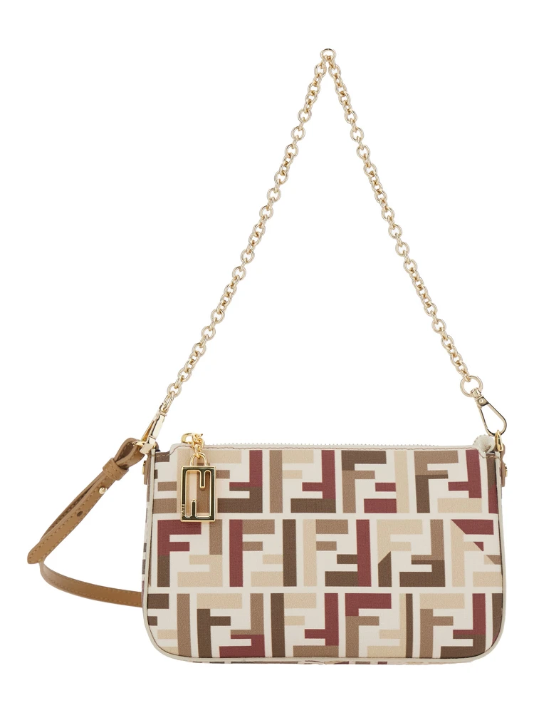 Multicolor Handbags with Chain Strap and FF All-Over Motif in Fabric Woman