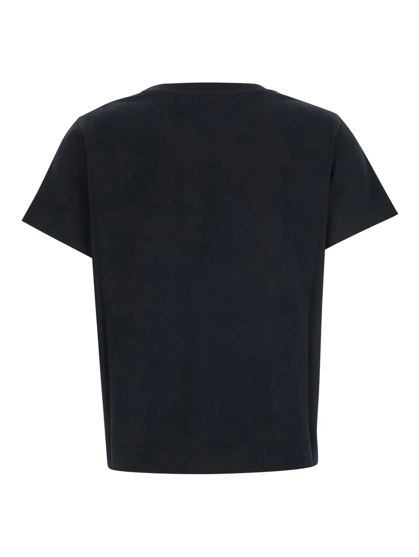 Black T-Shirt with Lettering Logo on the Front in Cotton Woman