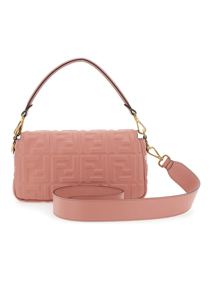 Baguette Pink Shoulder Bag with Removable Shoulder Strap in FF Canvas Woman
