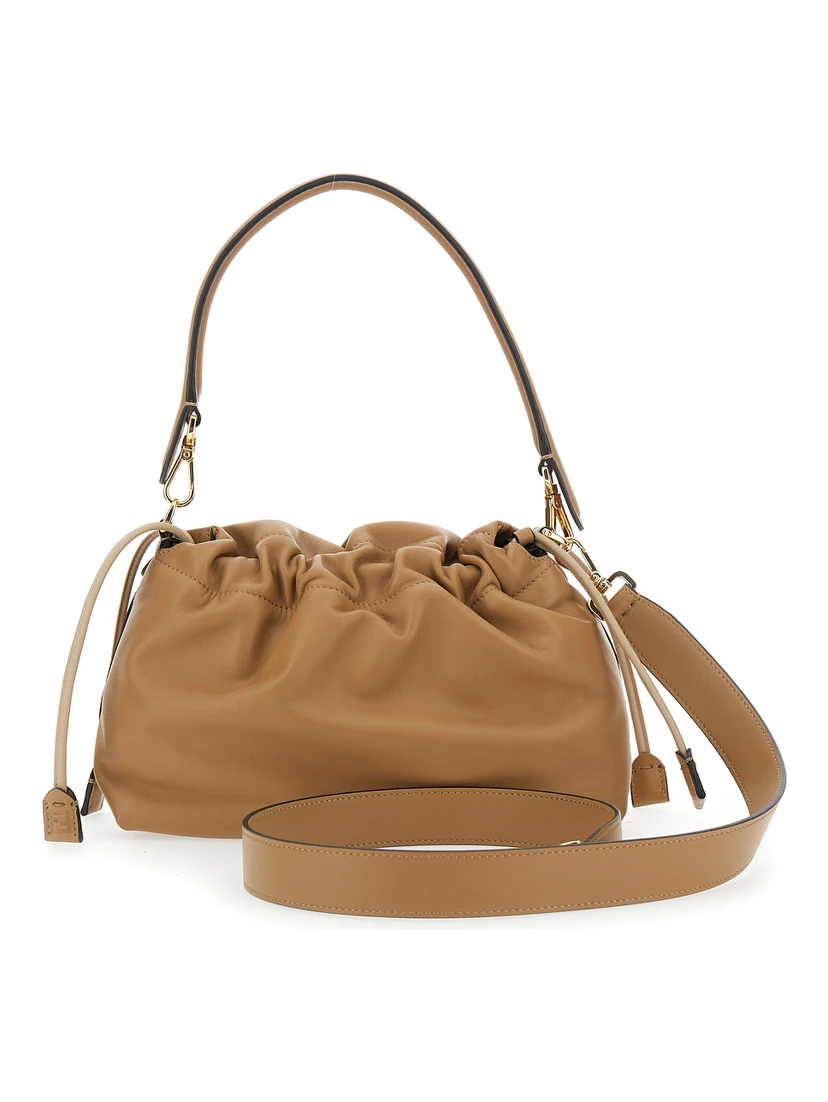 Mamma Baguette Medium Beige Shoulder Bag with FF Closure on the Front in Leather Woman