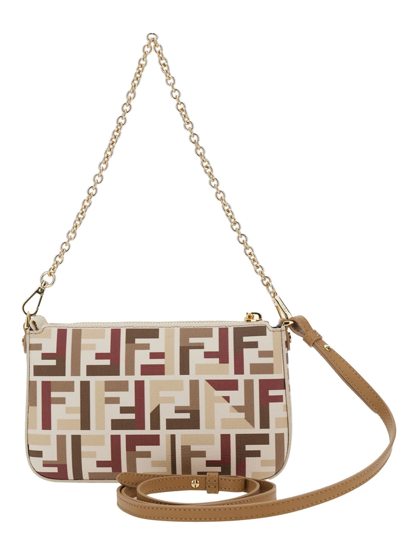 Multicolor Handbags with Chain Strap and FF All-Over Motif in Fabric Woman