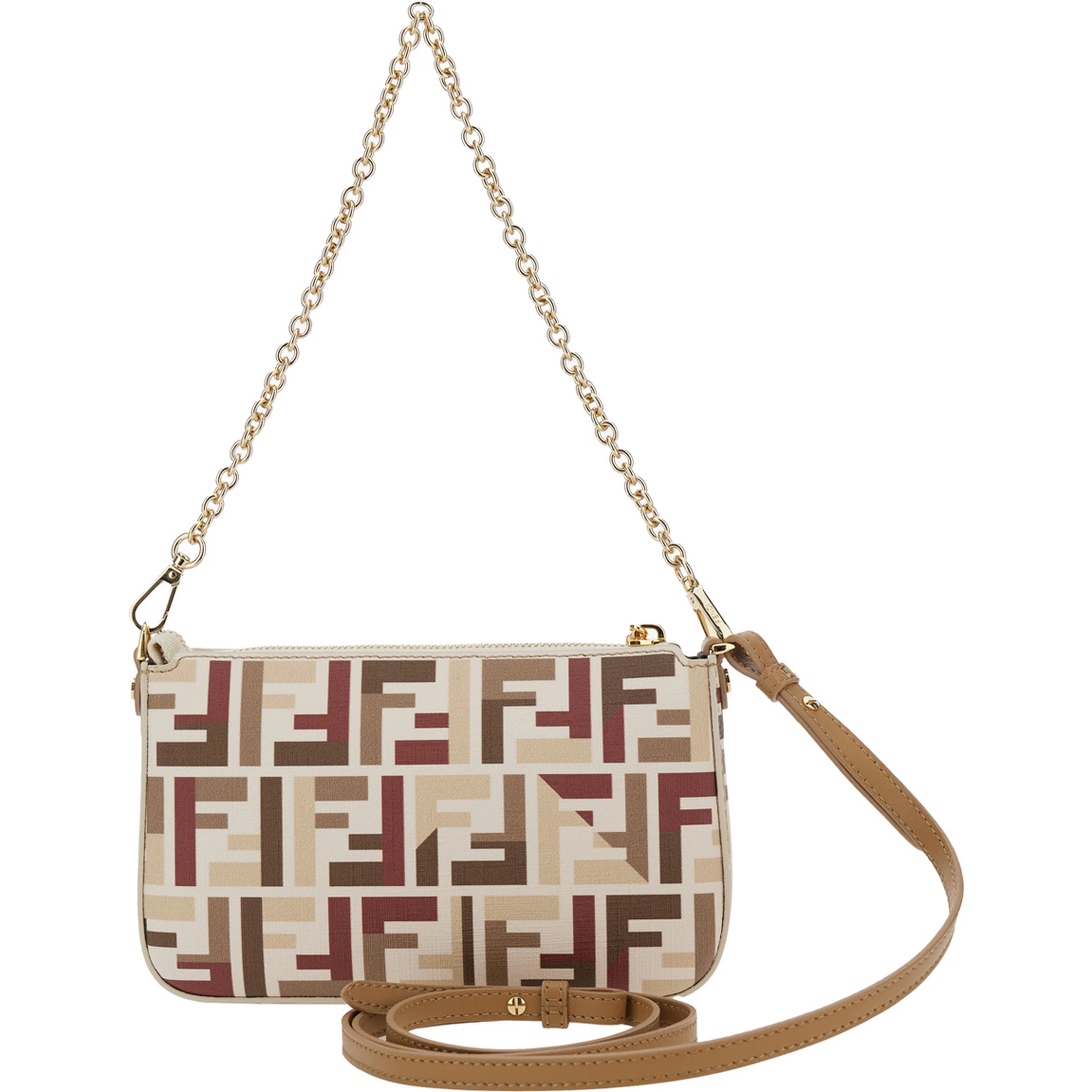 Multicolor Handbags with Chain Strap and FF All-Over Motif in Fabric Woman