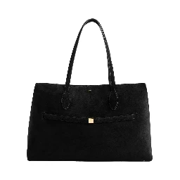 Lounge Black Tote Bag with Belt and Embossed Logo Lettering on the Front in Suede Woman