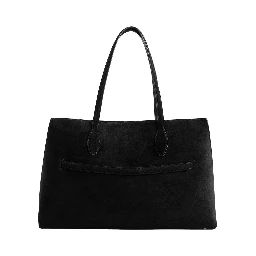 Lounge Black Tote Bag with Belt and Embossed Logo Lettering on the Front in Suede Woman