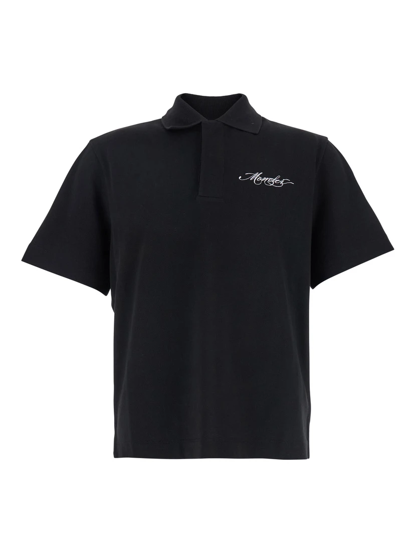 Black Polo Shirt with Classic Collar and Logo Lettering Embroidery on the Front in Cotton Man