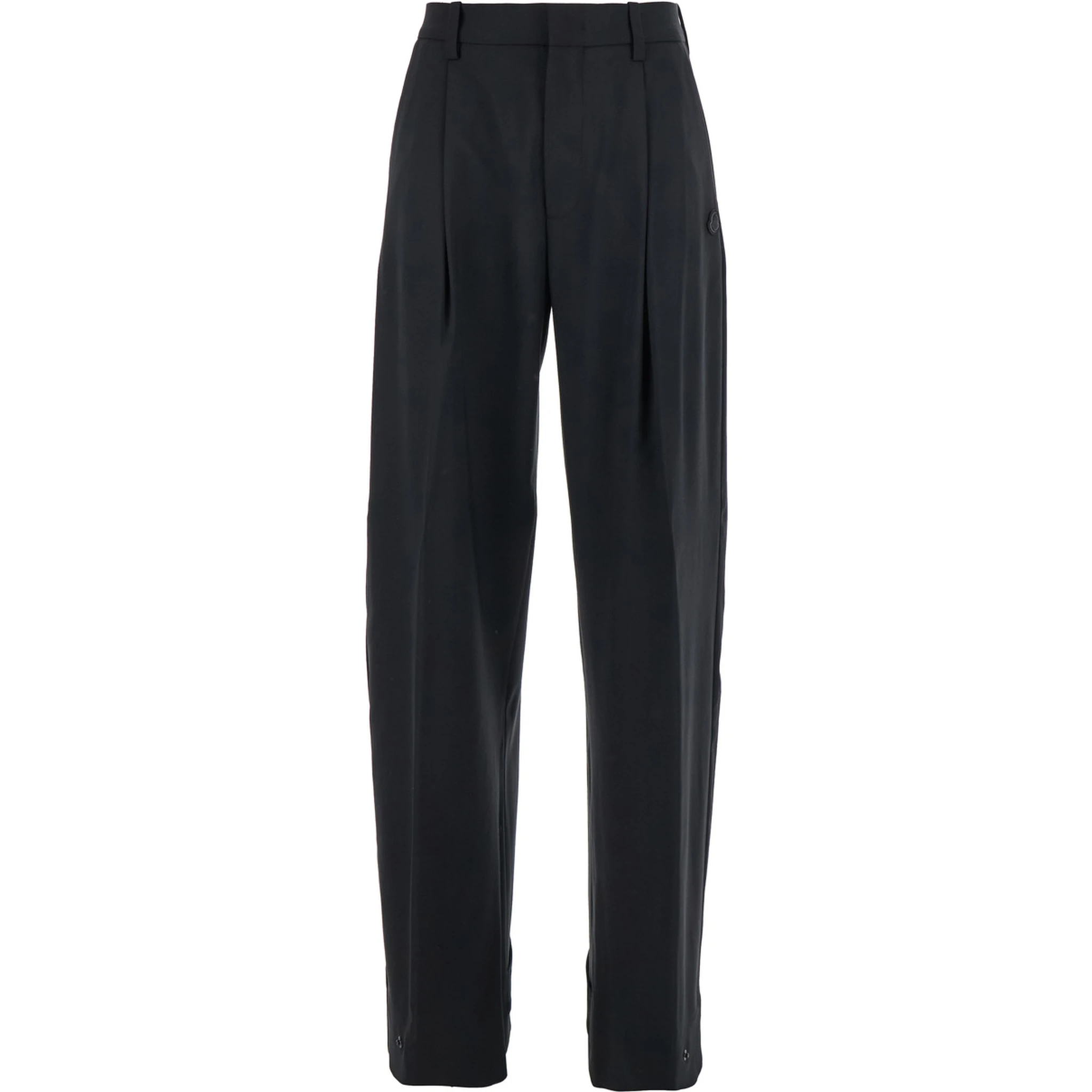 Black Trousers with Pleats on the Front and Side Logo Patch in Stretch Tech Wool Woman