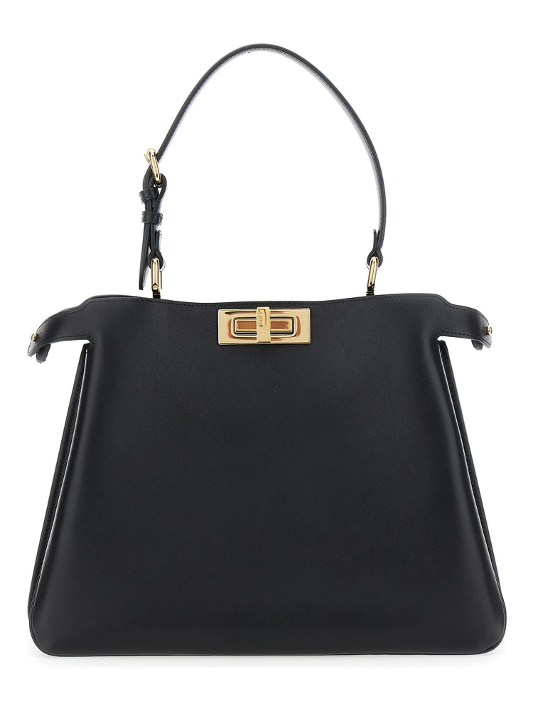 Pekaboo Soft Medium Black Handbag with Twist Lock in Leather Woman