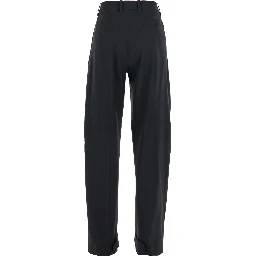 Black Trousers with Pleats on the Front and Side Logo Patch in Stretch Tech Wool Woman