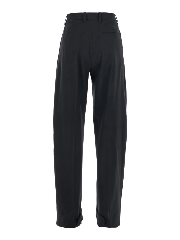 Black Trousers with Pleats on the Front and Side Logo Patch in Stretch Tech Wool Woman alternative