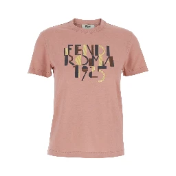 Pink Crewneck T-Shirt with Logo Detail on the Front in Cotton Woman