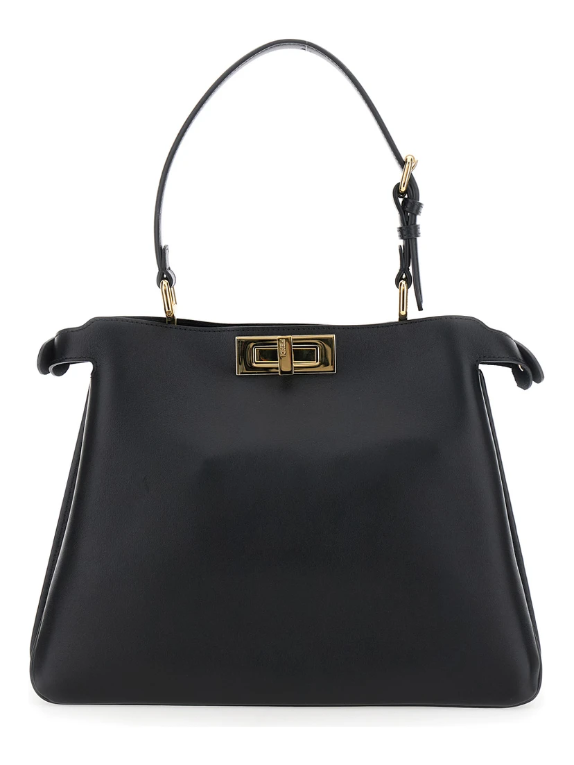 Pekaboo Soft Medium Black Handbag with Twist Lock in Leather Woman