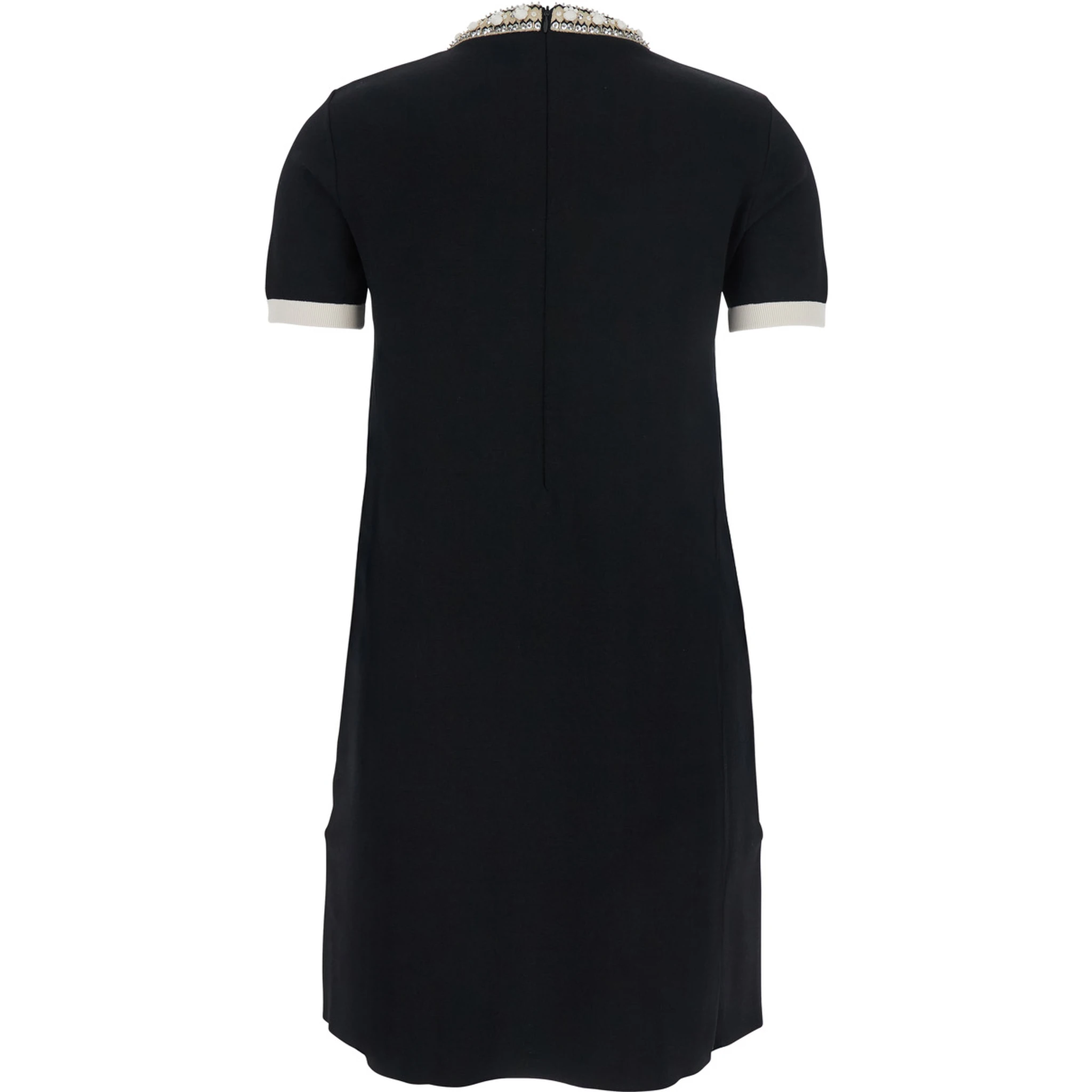 Black Crewneck Dress with Jewel Embellishment on the Collar in Viscose Blend Woman