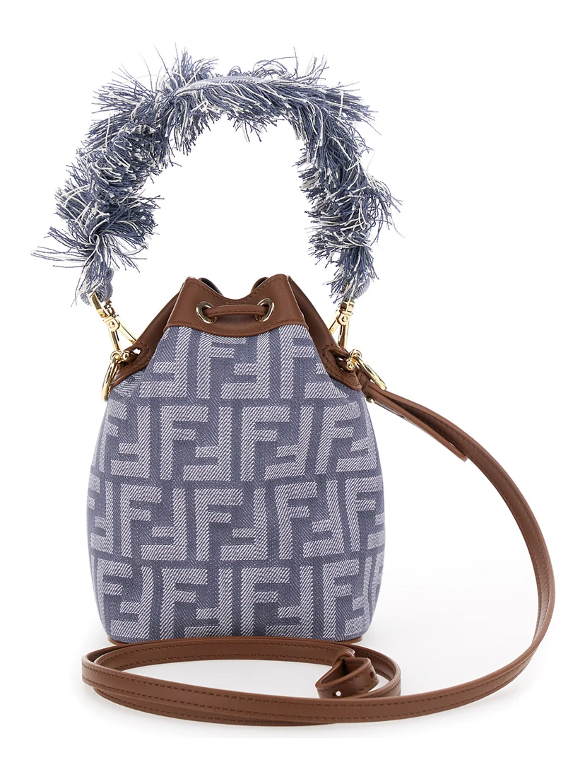 Mon Tresor Blue Mini Handbag with Fringed Handle and Adjustable and Removable Shoulder Strap in Cotton Bòemd Woman