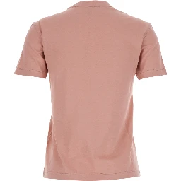 Pink Crewneck T-Shirt with Logo Detail on the Front in Cotton Woman