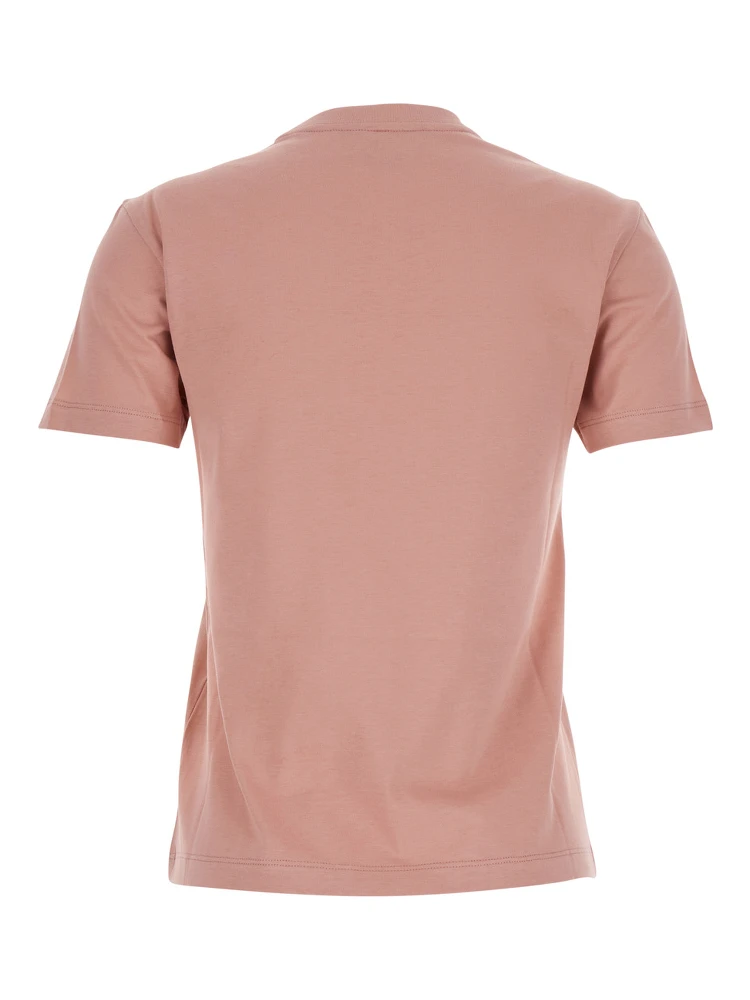 Pink Crewneck T-Shirt with Logo Detail on the Front in Cotton Woman alternative