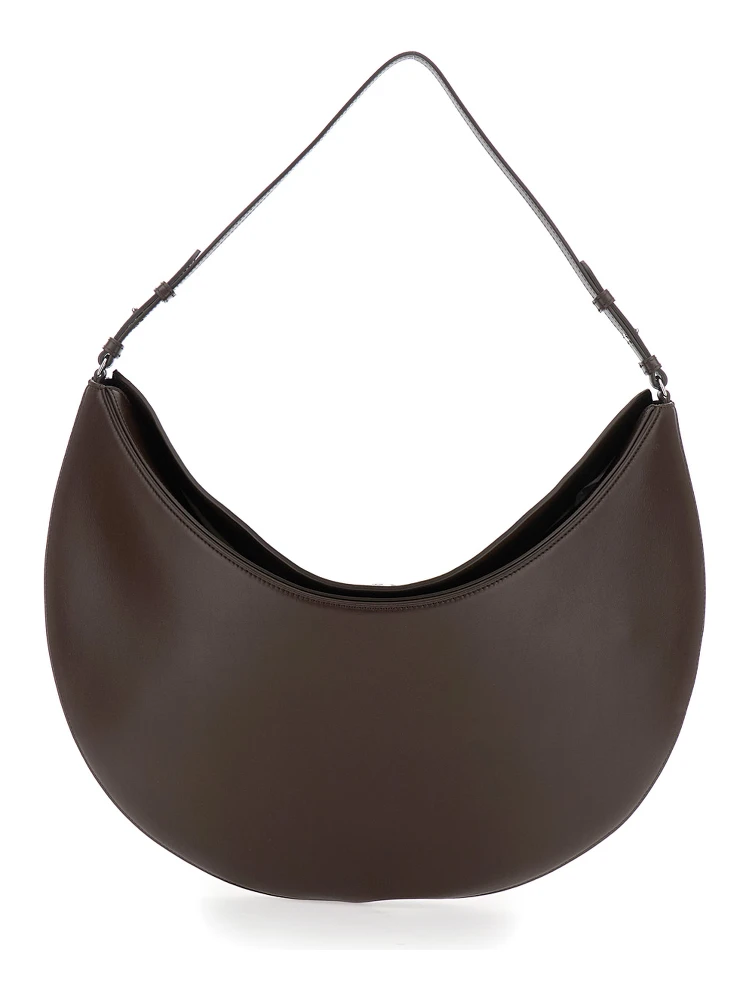 Le Calisso Rond Large Brown Shoulder Bag with Adjustable Strap and Embossed Logo in Leather Woman