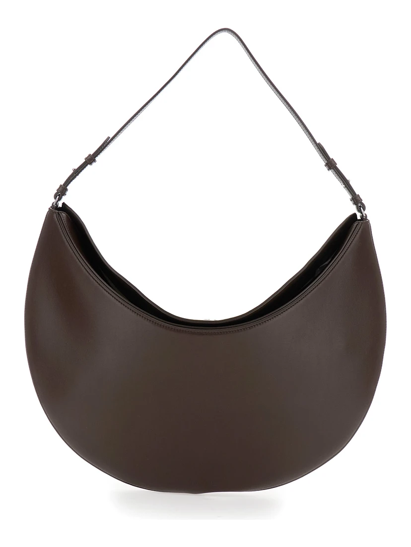 Le Calisso Rond Large Brown Shoulder Bag with Adjustable Strap and Embossed Logo in Leather Woman