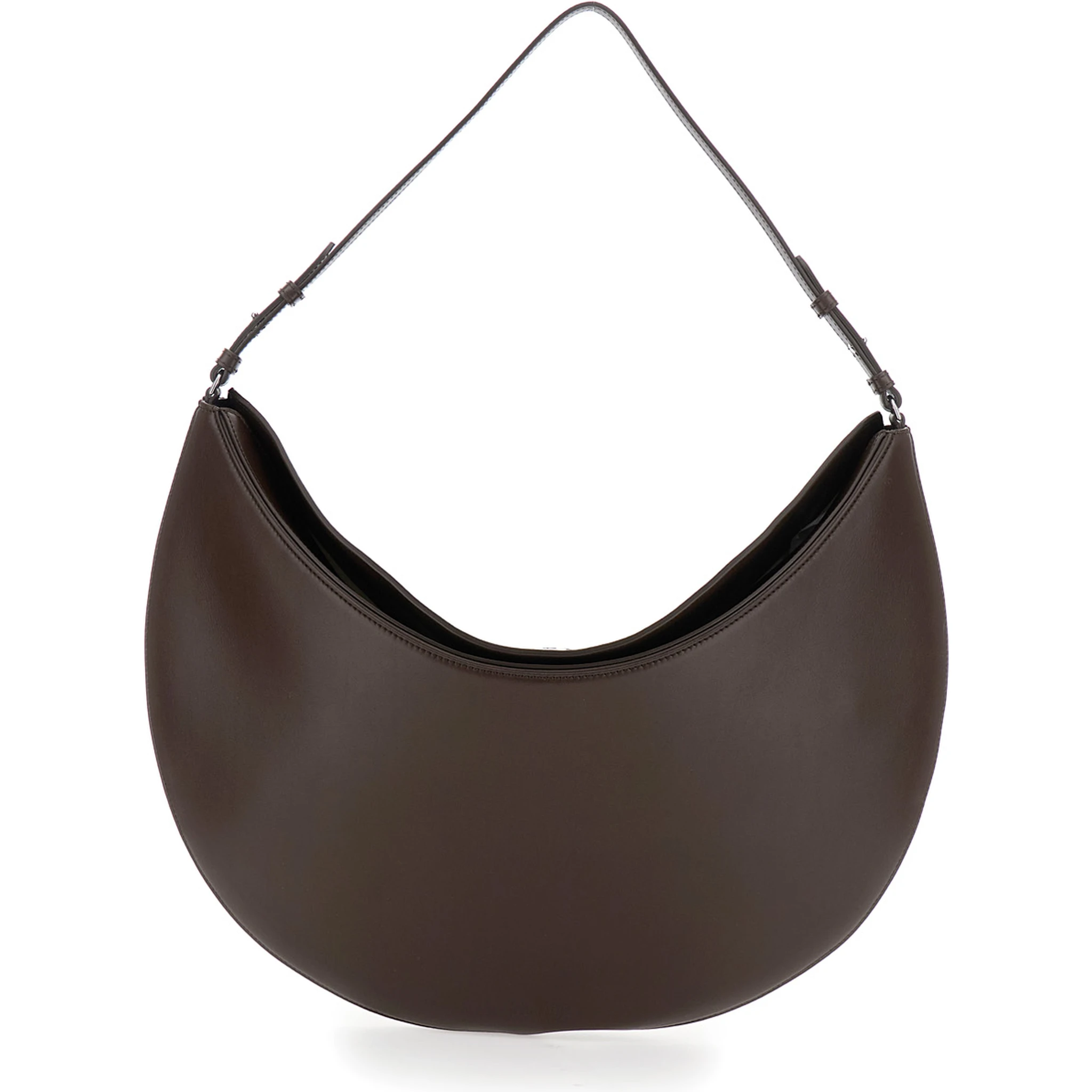 Le Calisso Rond Large Brown Shoulder Bag with Adjustable Strap and Embossed Logo in Leather Woman